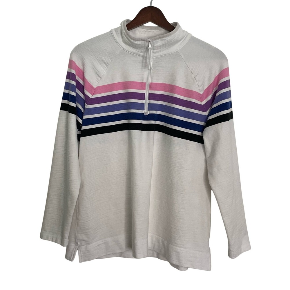 T by Talbots LP Large Petite Quarter Zip Pullover Striped UPF 50 Cotton Modal